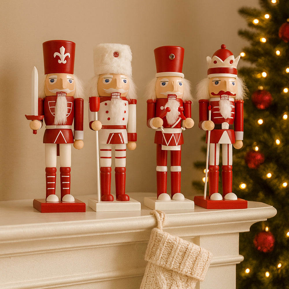 Nøddeknækker figurer i Træ - 24 cm, sæt med 4 figurer -