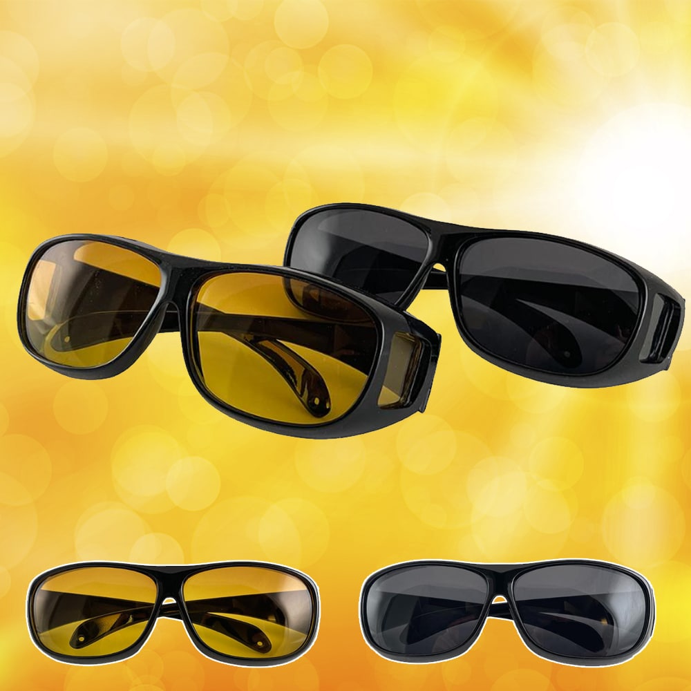 HD-Vision briller - 2 stk dag+nat polariserede briller (perfekt som bilkørsels- sports- nattekørsels- & UV-solbriller)