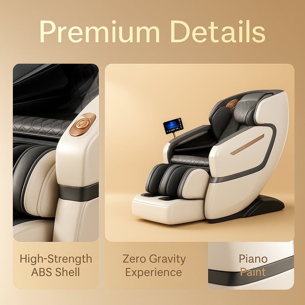 Massagestol 4D Luksus Pro+ med SL-teknologi, Varmeterapi, Stemme Kontrol & Touchskærm - Model M5 hvid