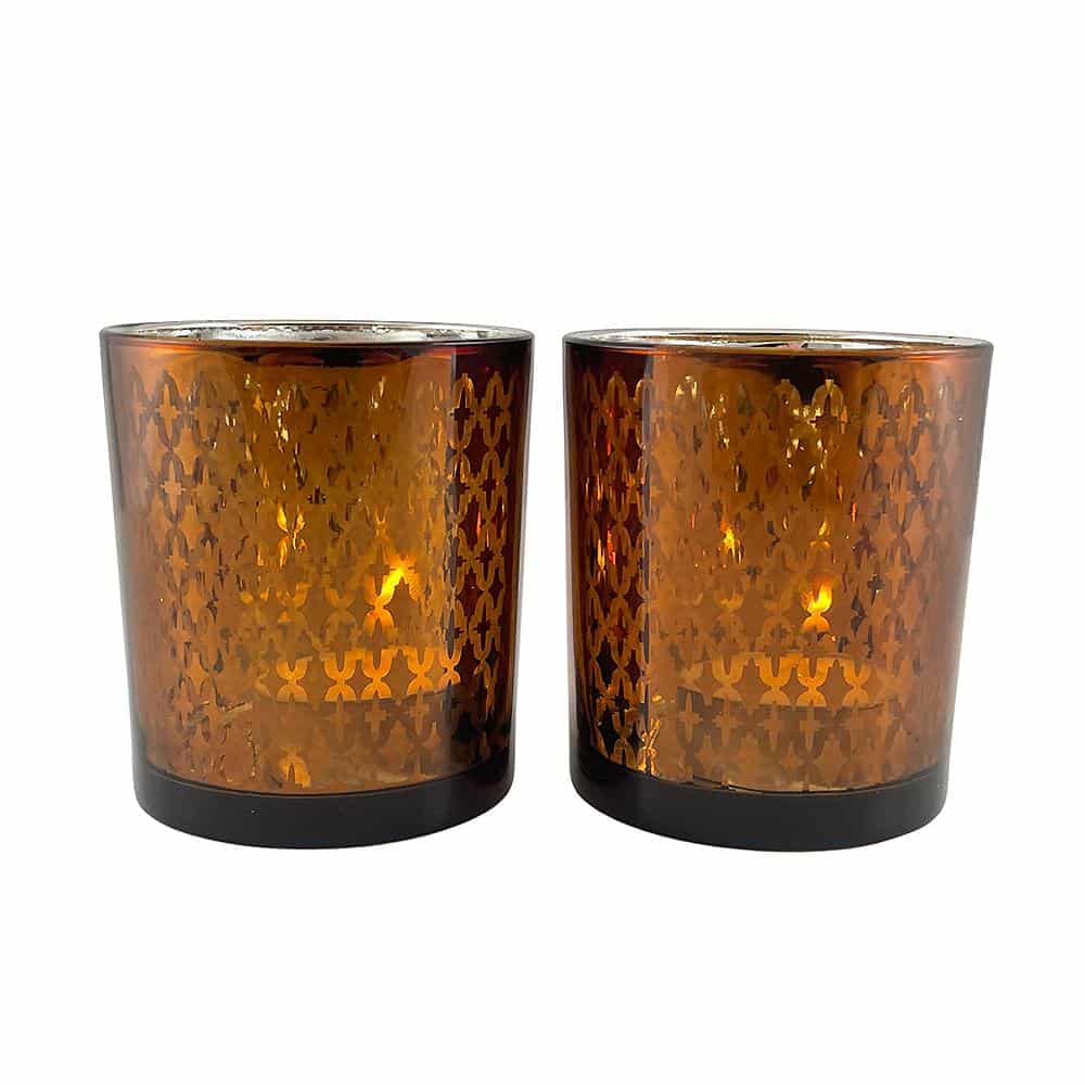 Fyrfadsstager i glas (2 stk.) kobber/sort fra SIA Home Fashion