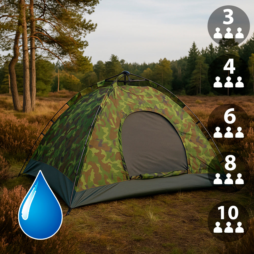 Quick-Up Camouflagetelt til 3–8 personer
