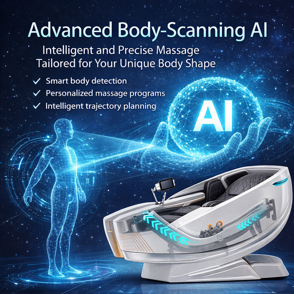 Massagestol 4D kropsscanning, Dual Zone Stretching, 32 airbags, varme i ben/læn & Zero Gravity - Model 988A