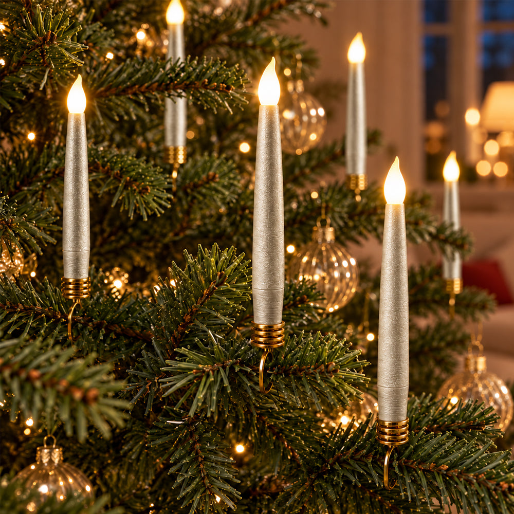 Juletræslys LED 20 stk. i 4 farver Trådløse inkl. Fjernbetjening &amp; Klemmer - passer til de fleste Georg Jensen lysholdere m.m.
