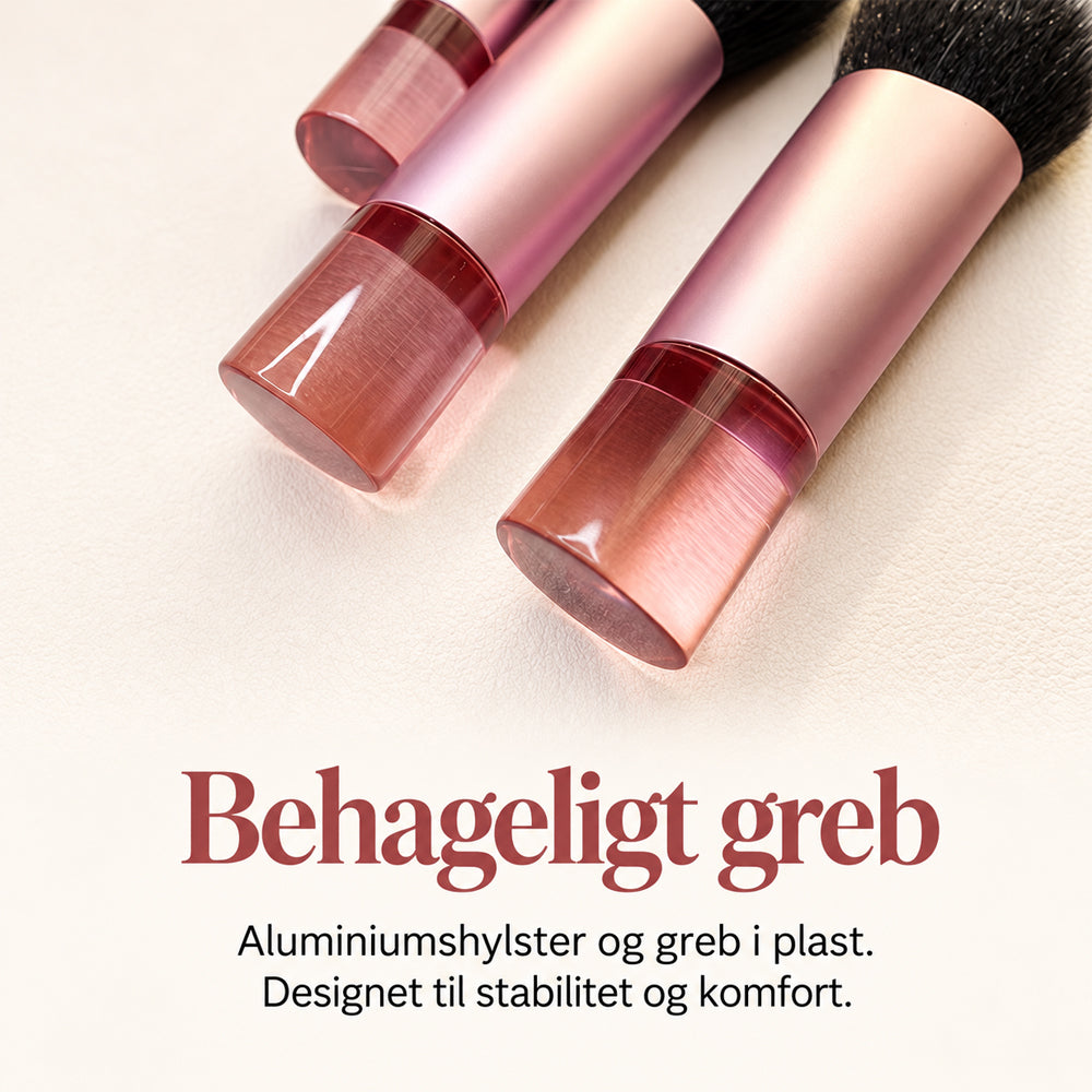 Makeupbørstesæt med 10 børster og lyserødt rejseetui