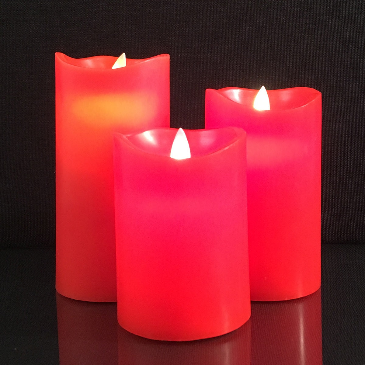 LED blok stearinlys - 3 stk. - 12/15/17 cm - m/3D flamme - (Flere farver)