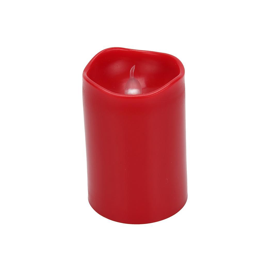 LED bloklys i plastik - 6 stk. - 7,4 cm - m/3D flamme - rød