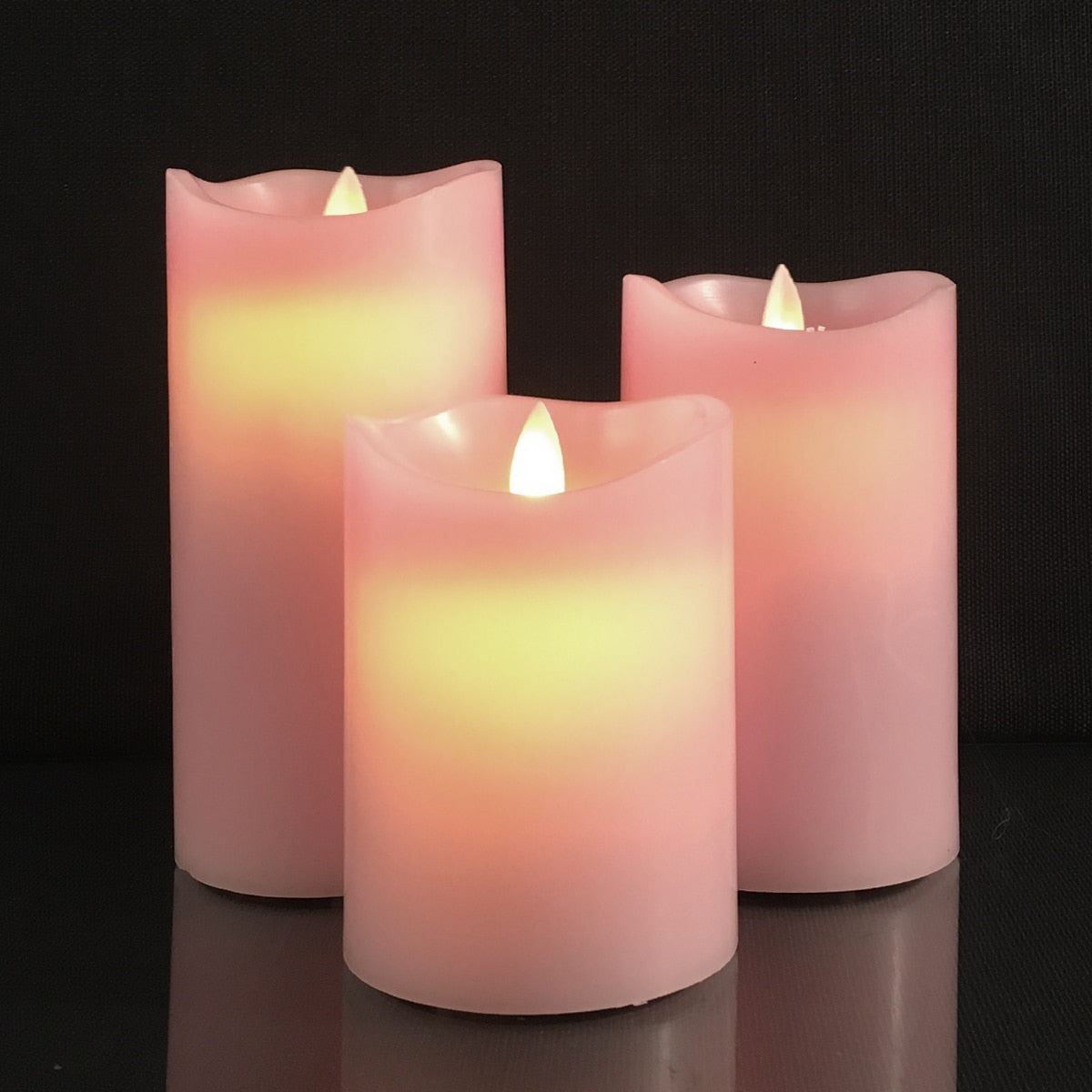 LED blok stearinlys - 3 stk. - 12/15/17 cm - m/3D flamme - (Flere farver)