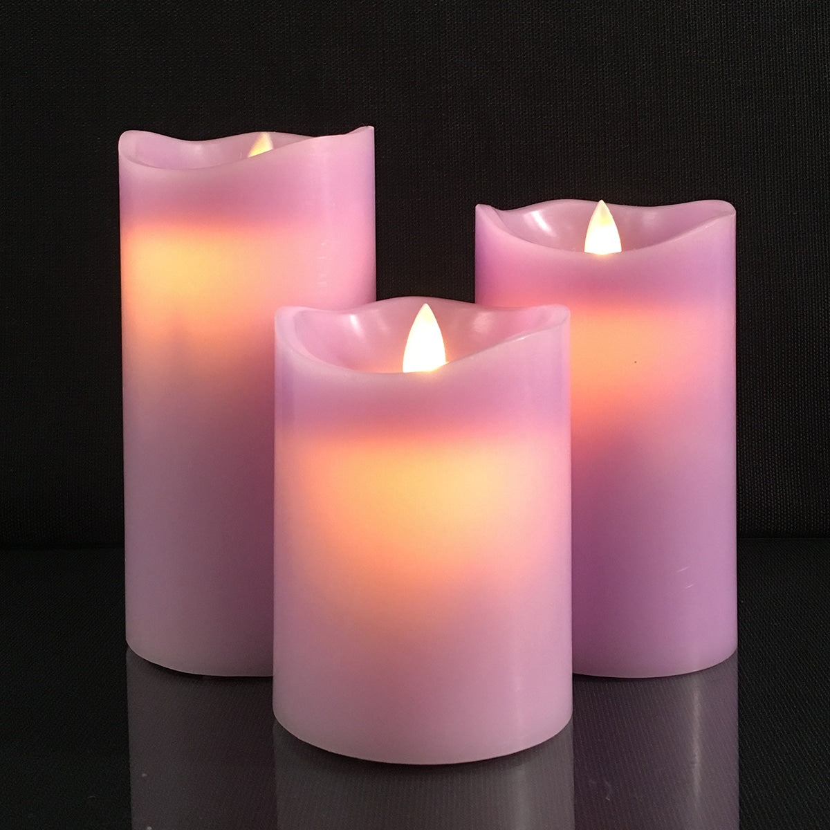 LED blok stearinlys - 3 stk. - 12/15/17 cm - m/3D flamme - (Flere farver)