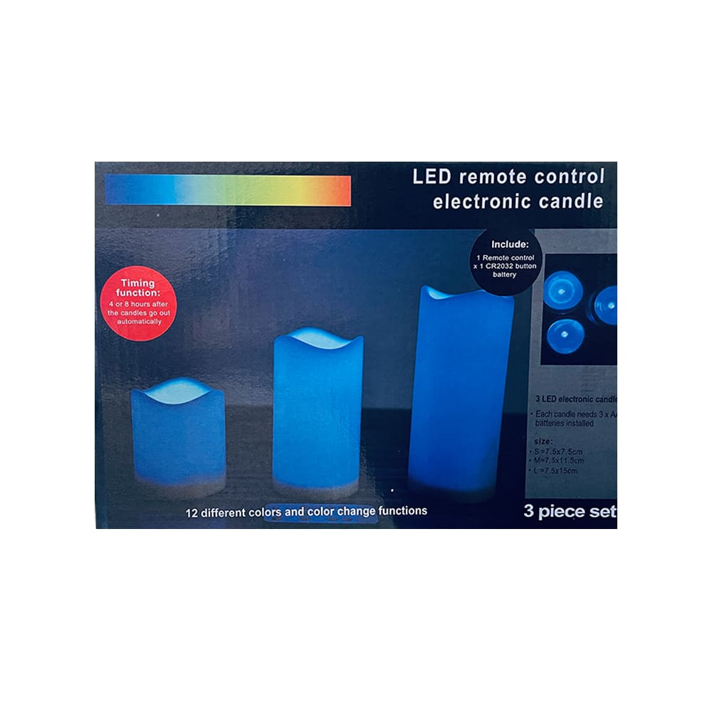 LED stearinlys - 3 stk. - 7.5/11.5/15 cm - m/fjernbetjening - m/farveskift