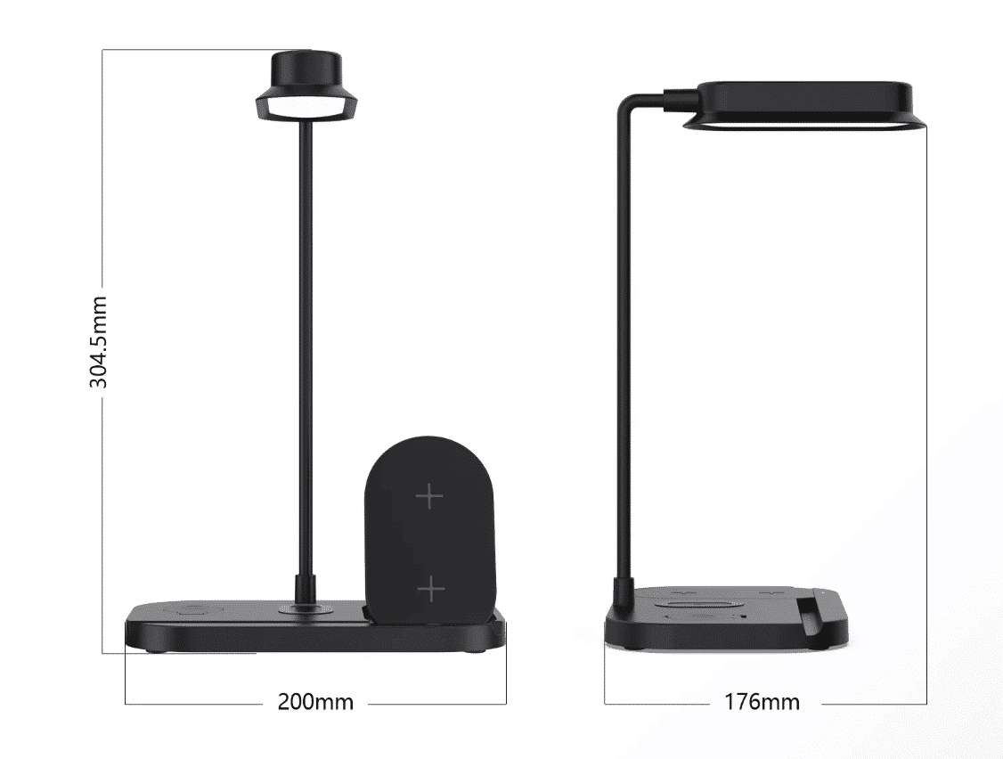 LED-bordlampe m/lysdæmper & trådløs oplader til smartphones (4-i-1)