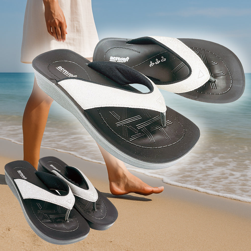 Sandaler Aerosoft - Model 3801 i hvid & sølv