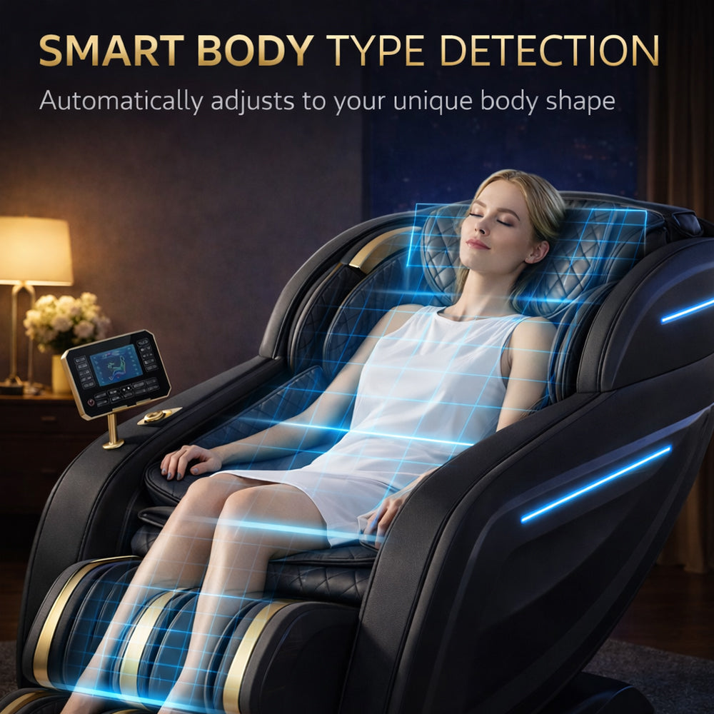 Massagestol 3D med kropsscanning, SL-skinne, lufttryksmassage, varme i ben/lænd & Zero Gravity - Model 988Q6