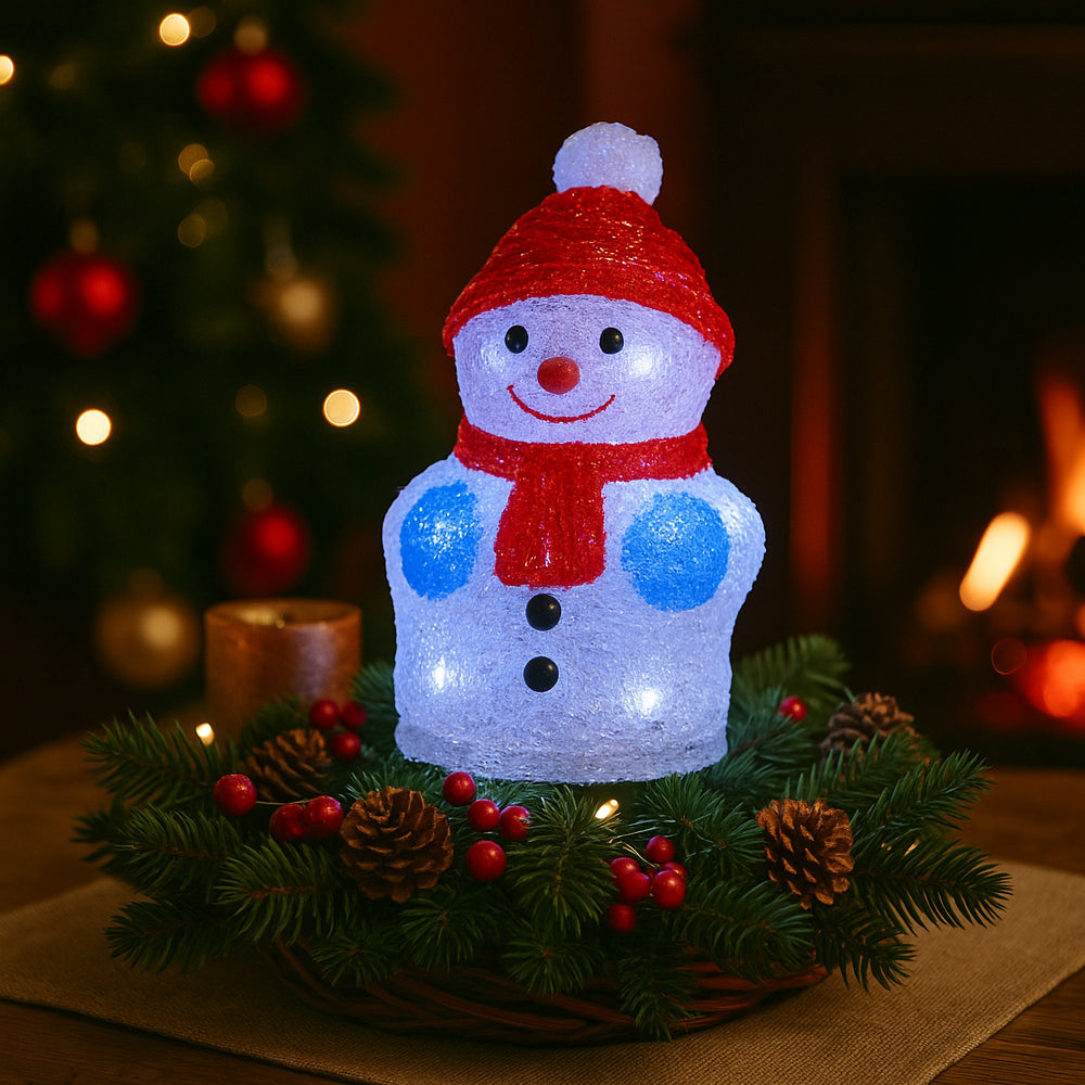 Snemand Akryl - højde 21 cm med LED-Lys