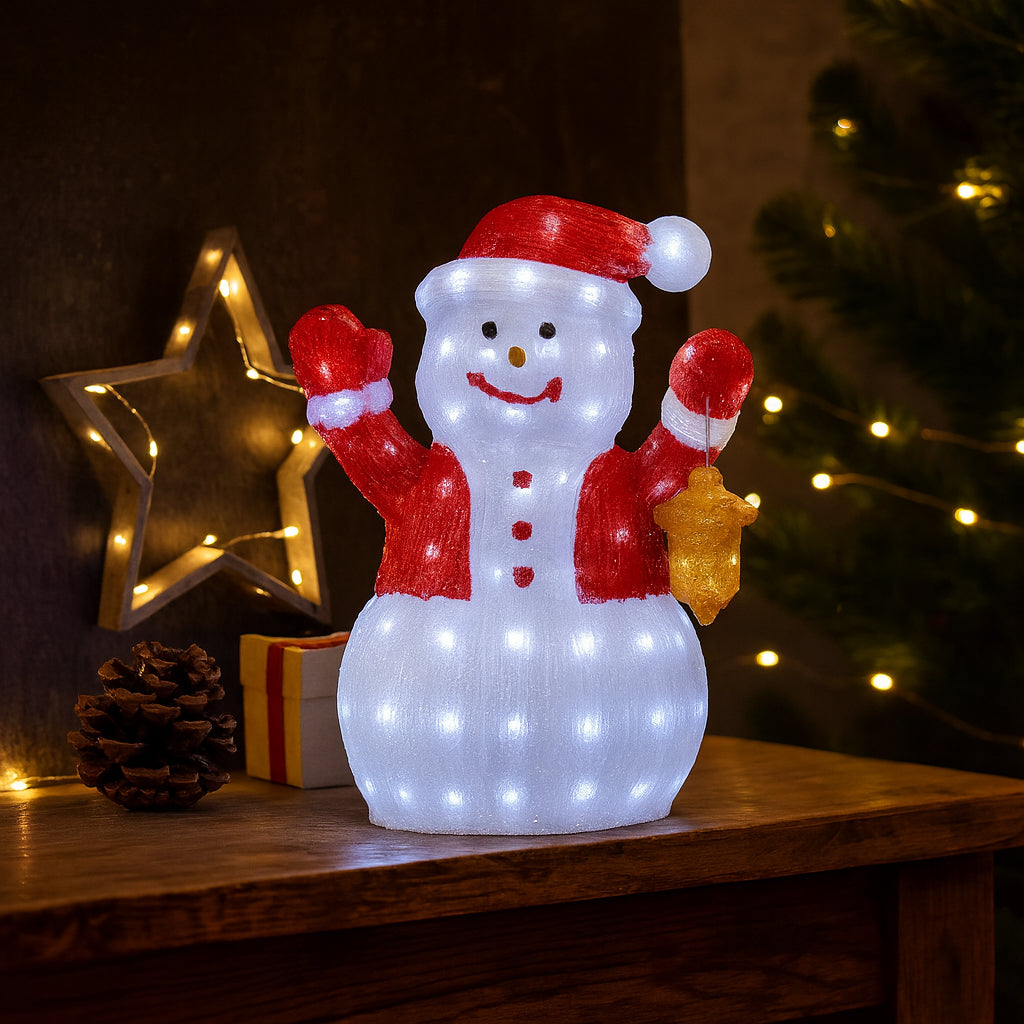Snemand Akryl - højde 60 cm med LED-Lys