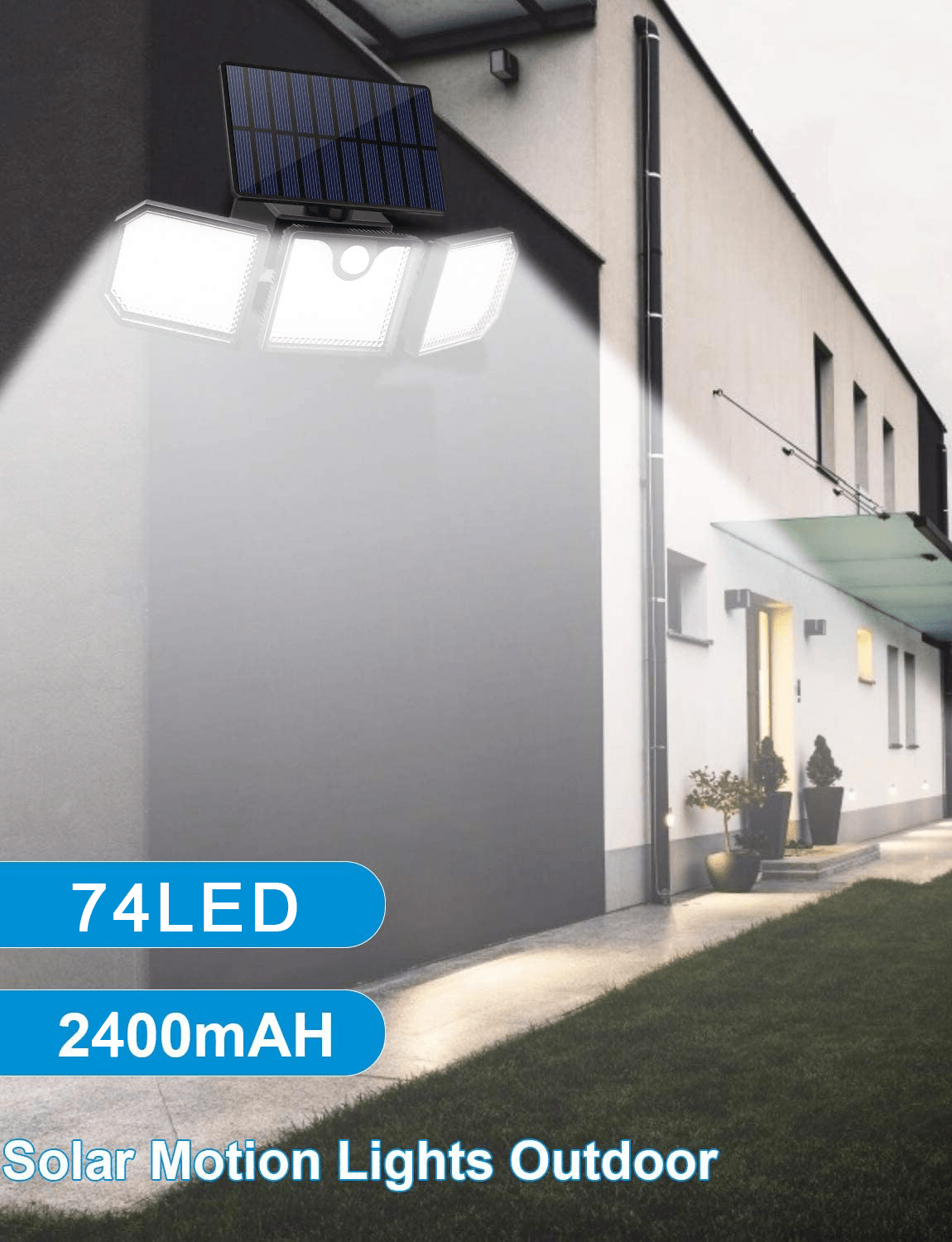 Kraftig LED-Solcellelampe med 3 spot og bevægelsessensor