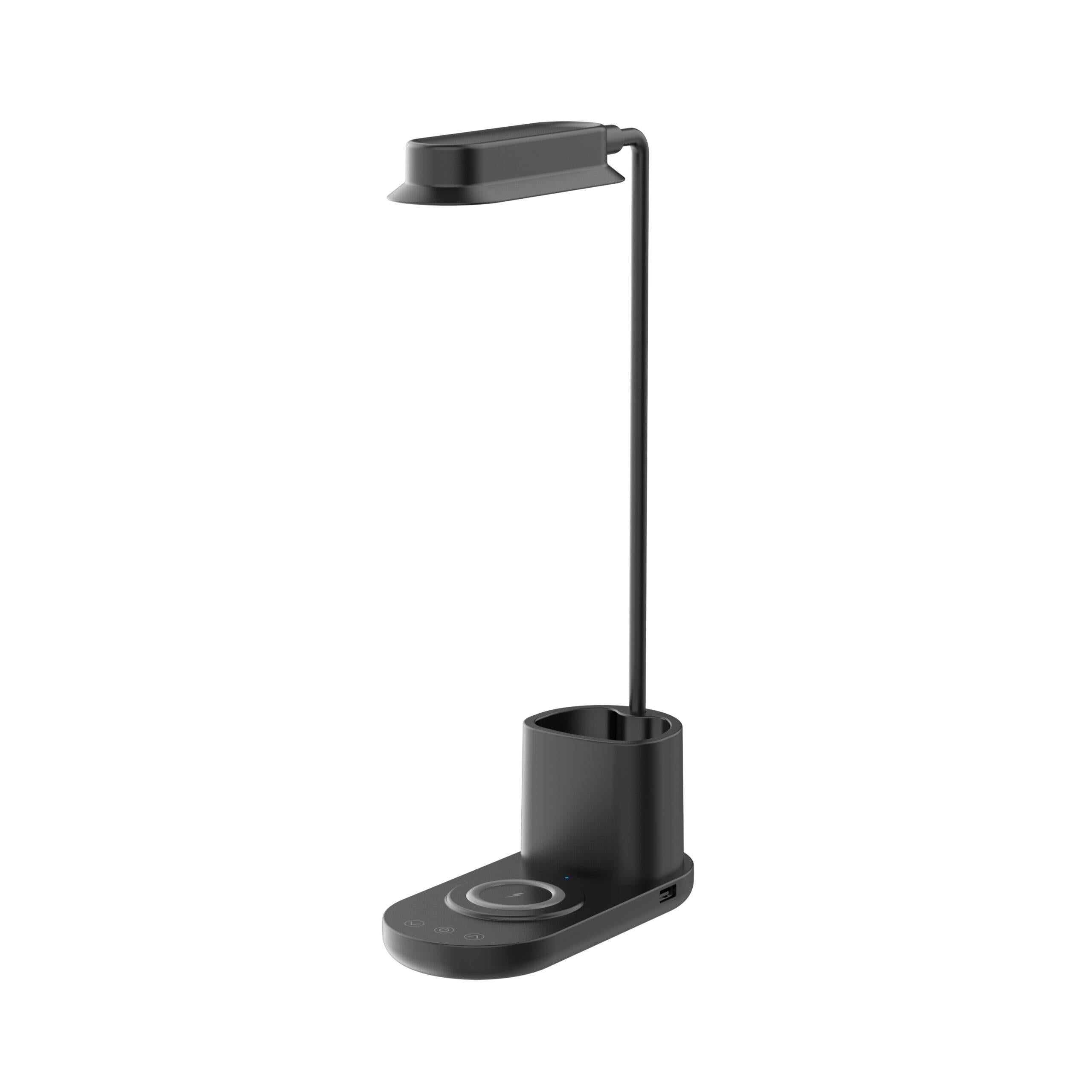 LED-Bordlampe m/lysdæmper & trådløs oplader til smartphones (3-i-1)