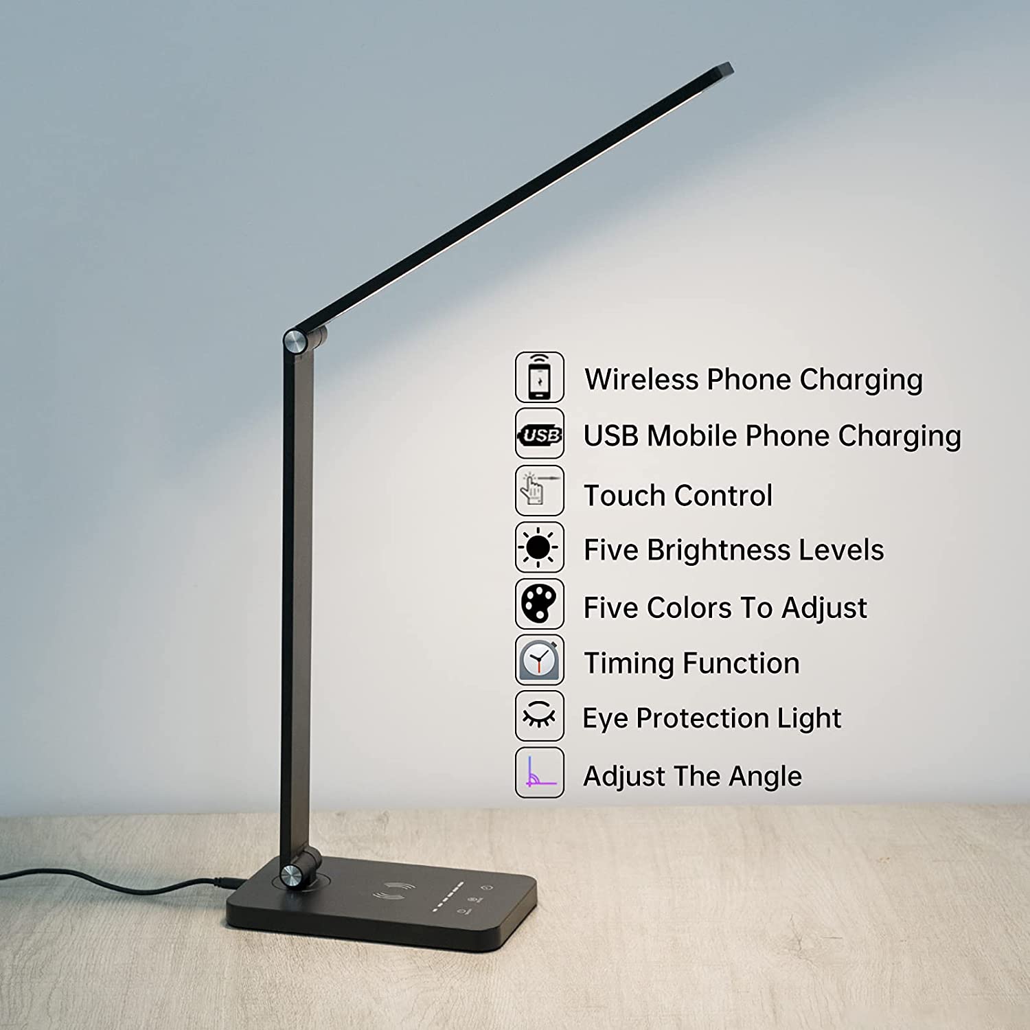 LED-bordlampe/Foldelampe med timer & trådløs oplader