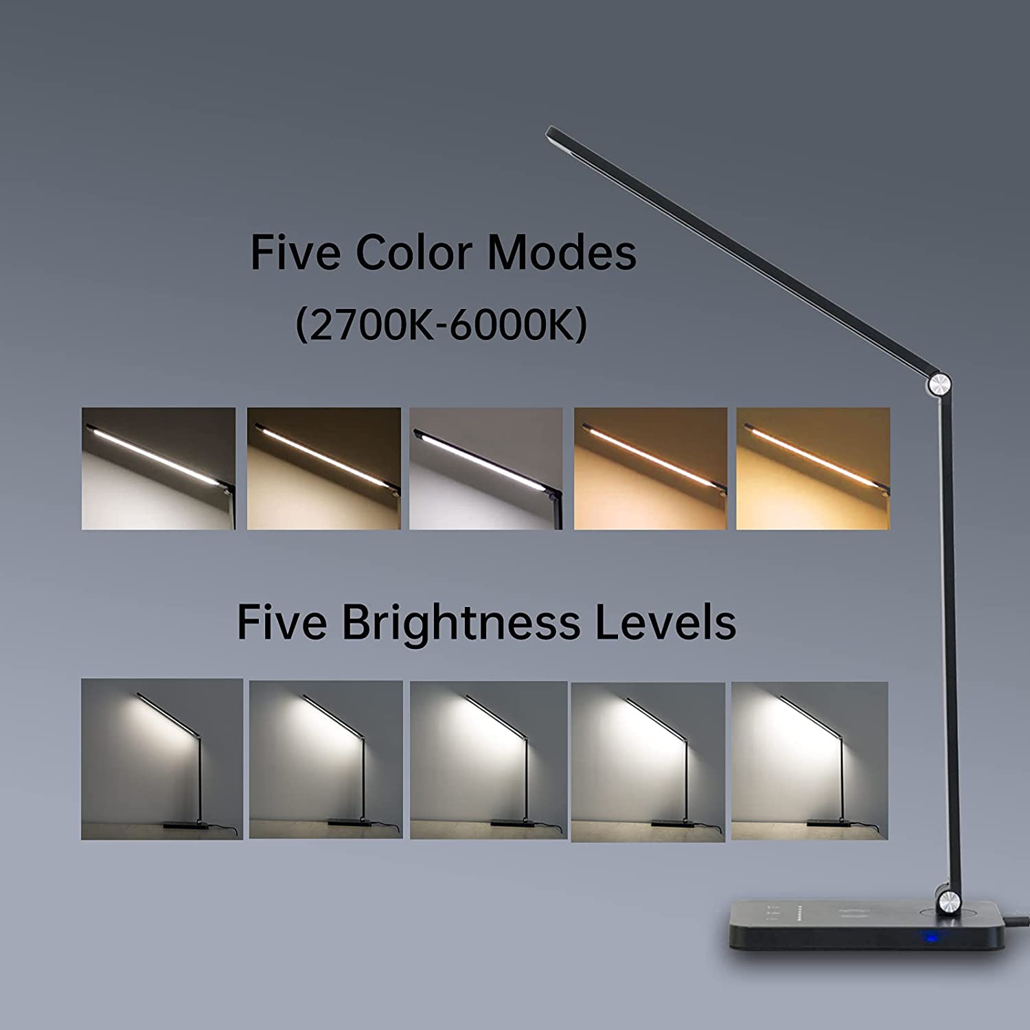 LED-bordlampe/Foldelampe med timer & trådløs oplader