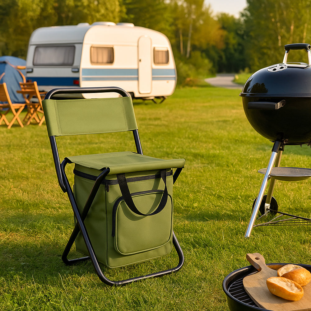 Sammenklappelig Campingstol med Køletaske og Ryglæn – Grøn