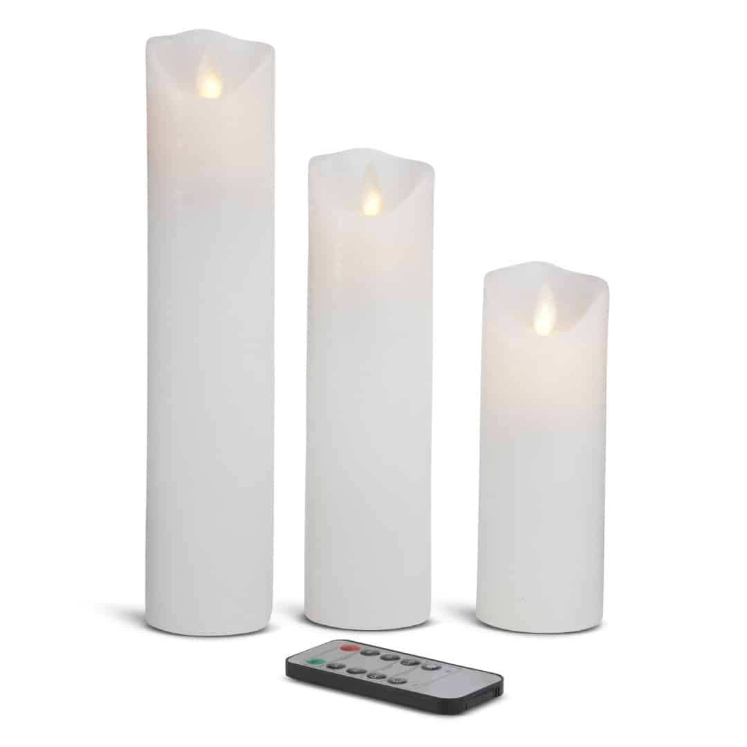 LED stearinlys - 3 stk. - 15/20/25 cm - m/3D flamme - (flere farver)