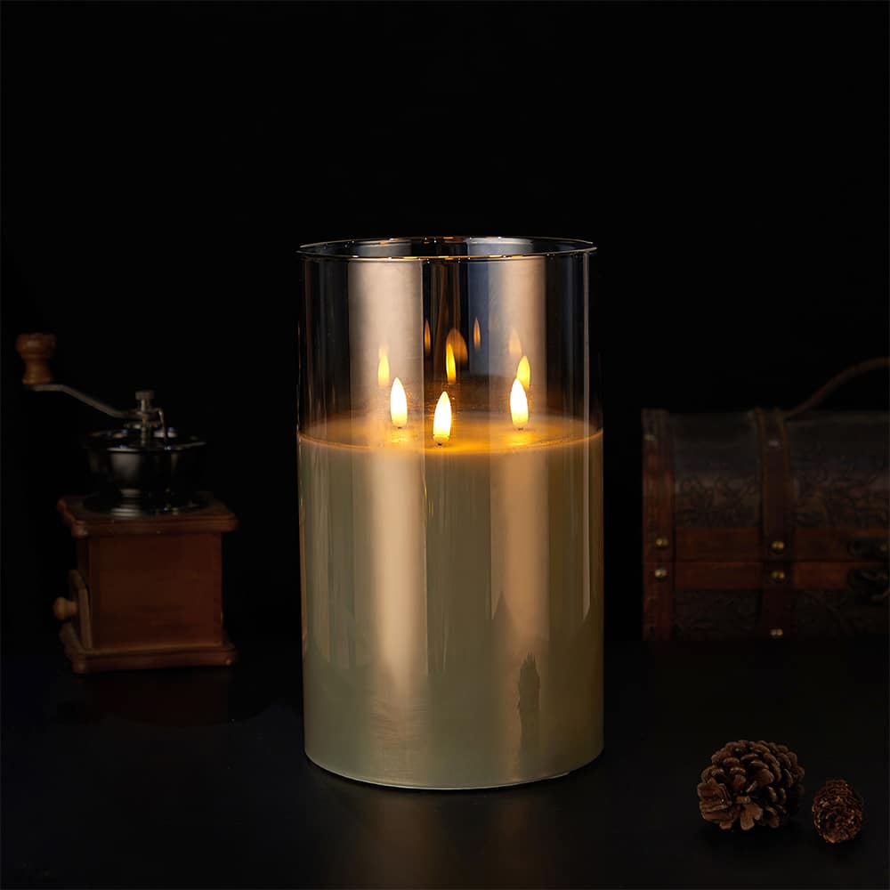 LED Stearinlys med 3 flammer -1 stk. – Ø15 x 25 cm - Guld, Grå eller Hvid