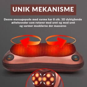Massagepude m/varme & magnetisk terapi til nakke-, ryg- og benmuskler (til hjemmet og bilen)