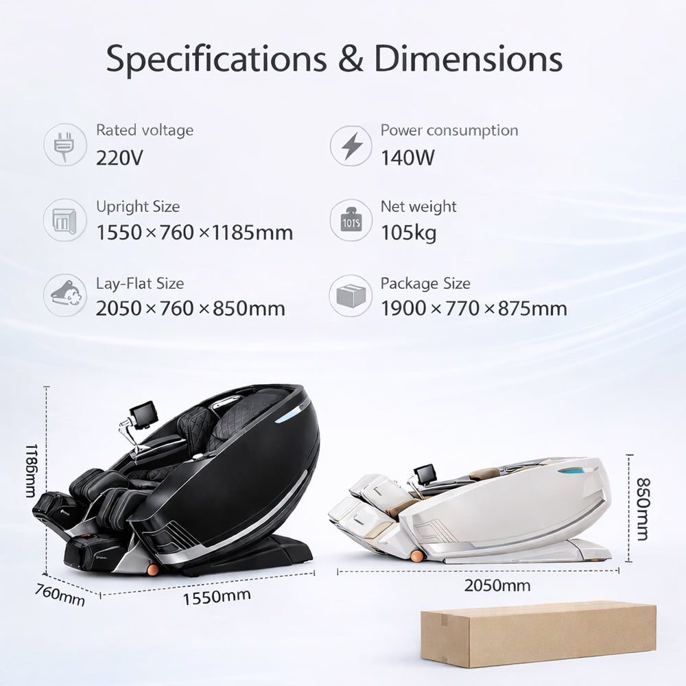 Massagestol 4D kropsscanning, Dual Zone Stretching, 32 airbags, varme i ben/læn & Zero Gravity - Model 988A