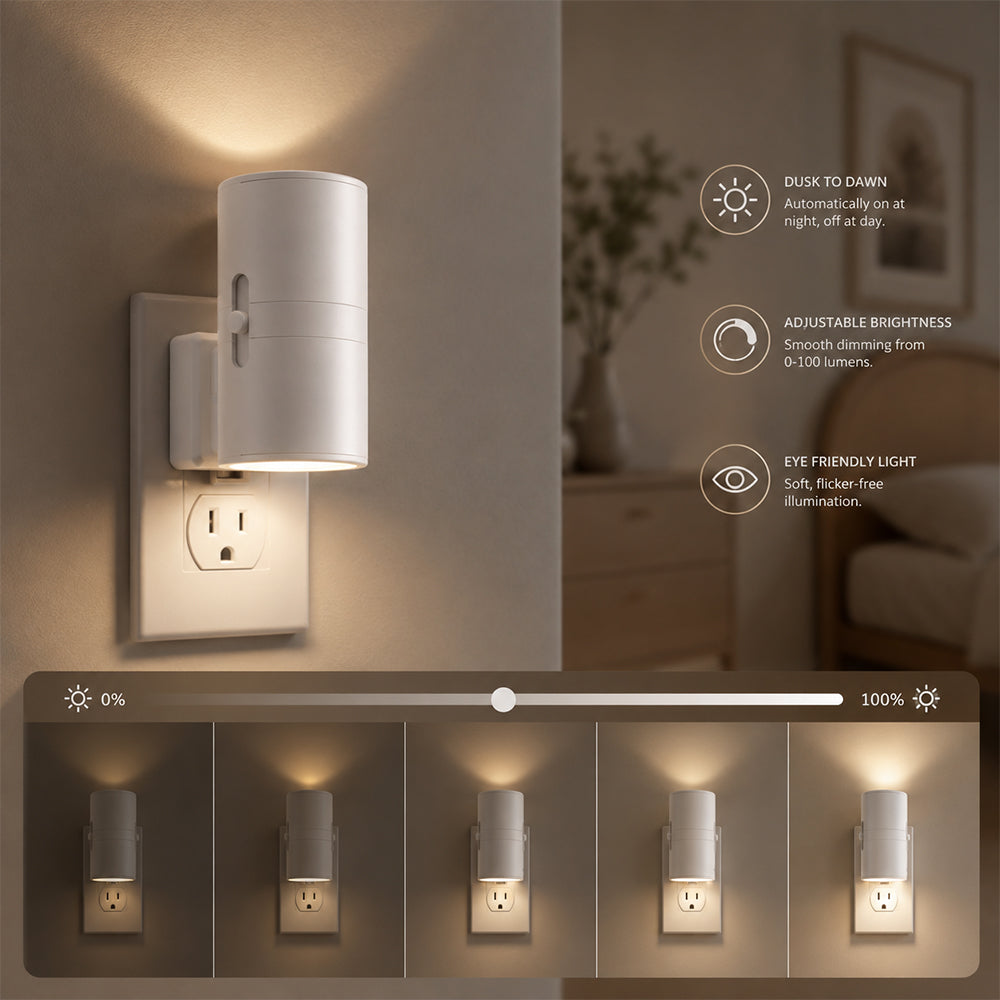 LED natlampe hvid eller sort - med sensor og justerbar lysstyrke