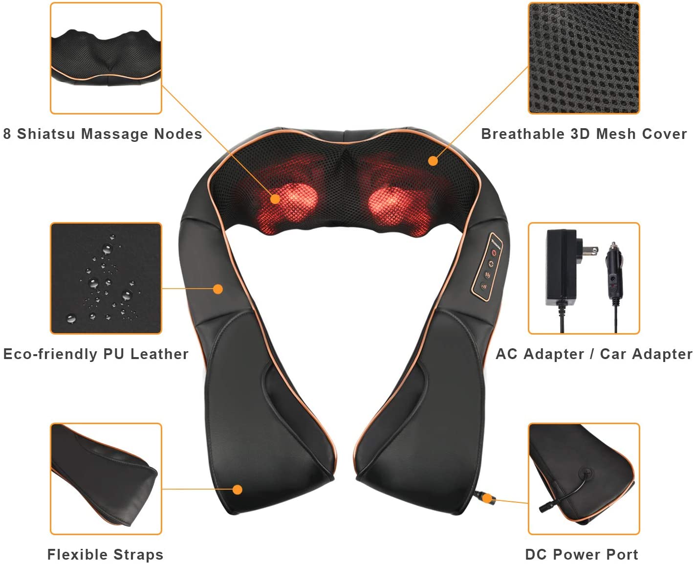Shiatsu Massagepude med Varme til Nakke, Skulder & Ryg (V2)