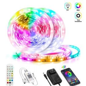 LED Strip lyskæde 5 meter med Bluetooth, Fjernbetjening og MusiksensorC
