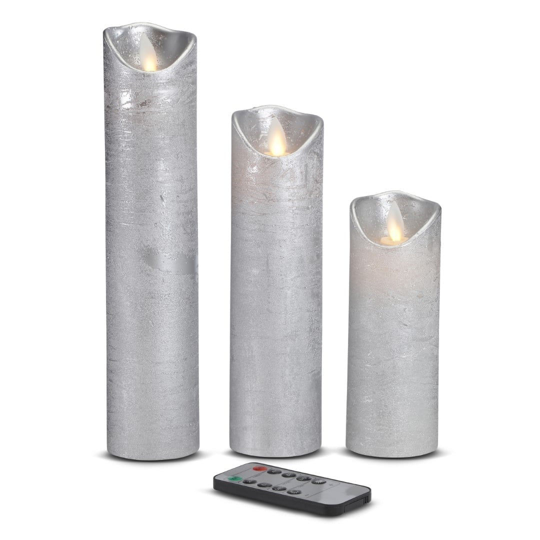 LED stearinlys - 3 stk. - 15/20/25 cm - m/3D flamme - (flere farver)